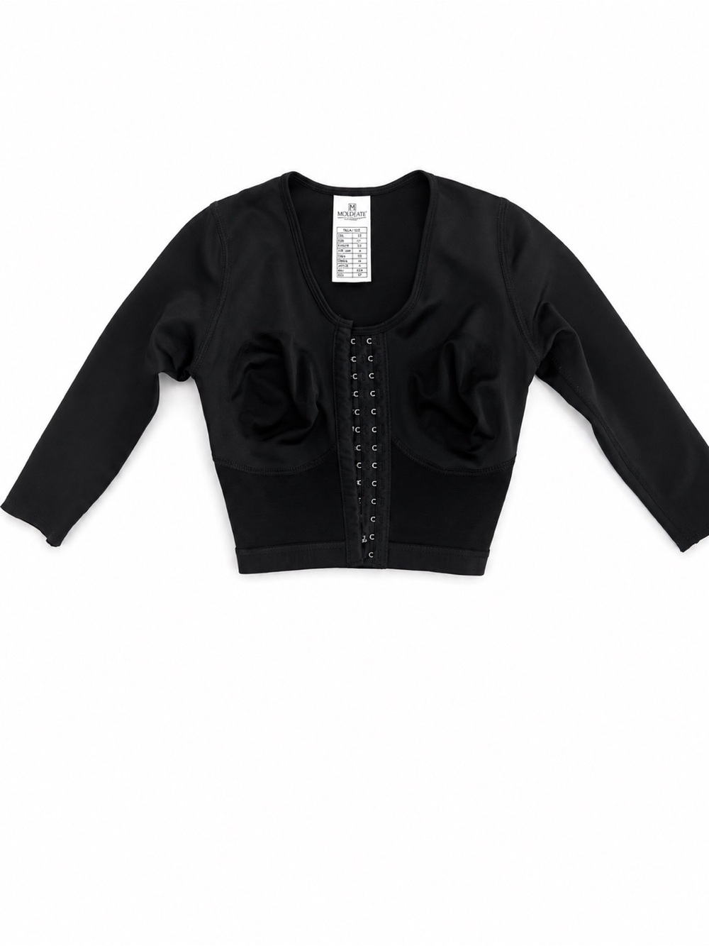 Black Front-Hook Long Sleeve Shapewear Crop Top
